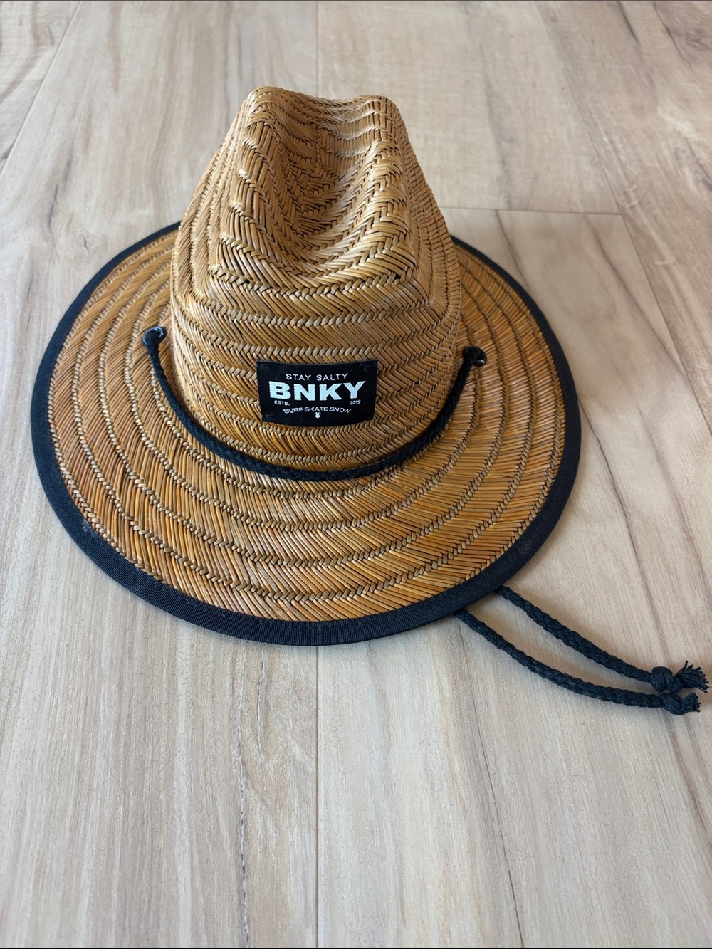 Toddler Straw Sun Hat in Tan with Black Trim